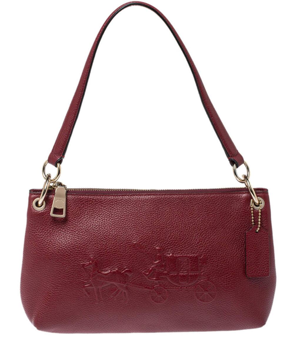 Coach Pebbled Leather Horse & Carriage Shoulder Bag Purse Maroon Red